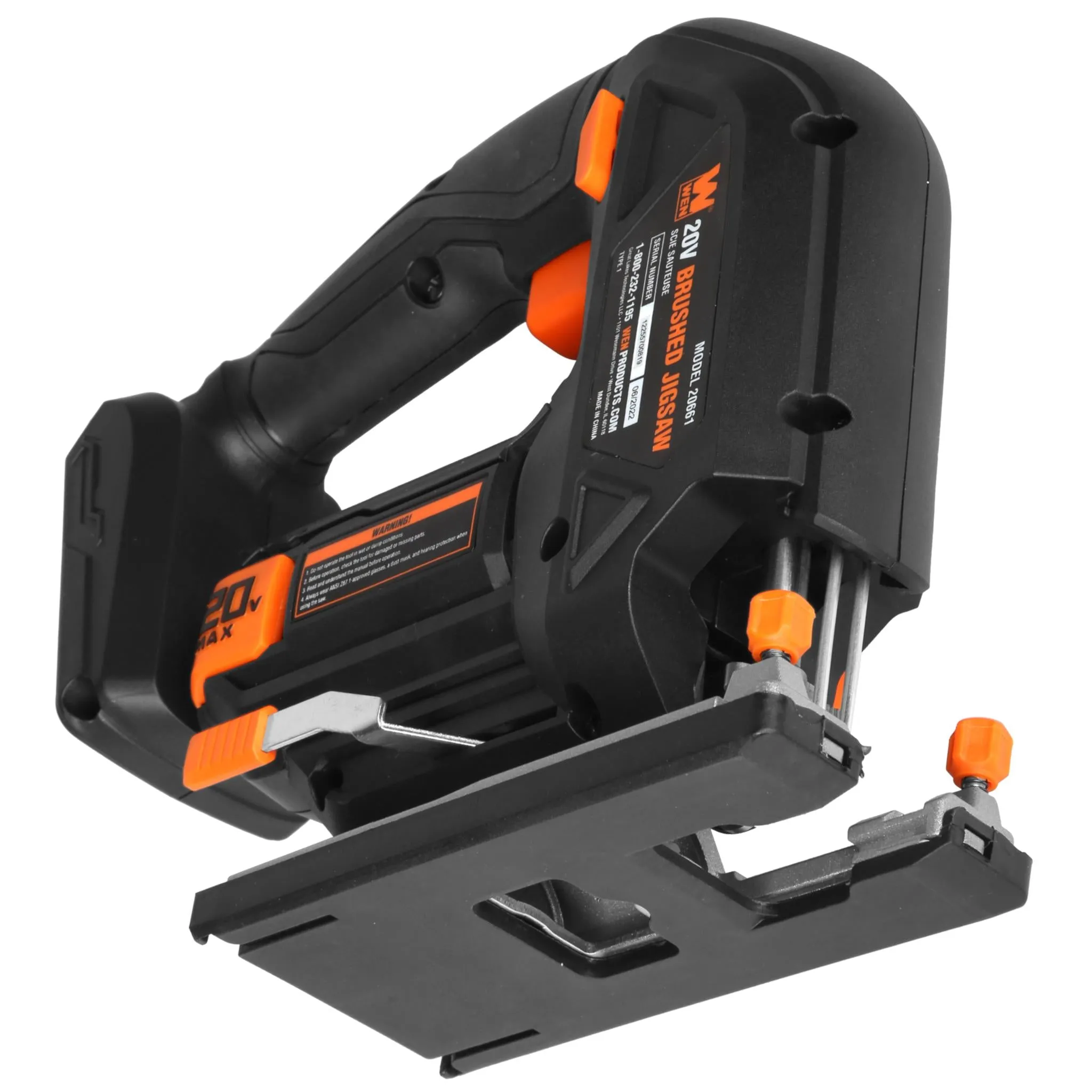 WEN 20661 20V Max Cordless Jigsaw with 2.0 Ah Lithium Ion Battery and Charger