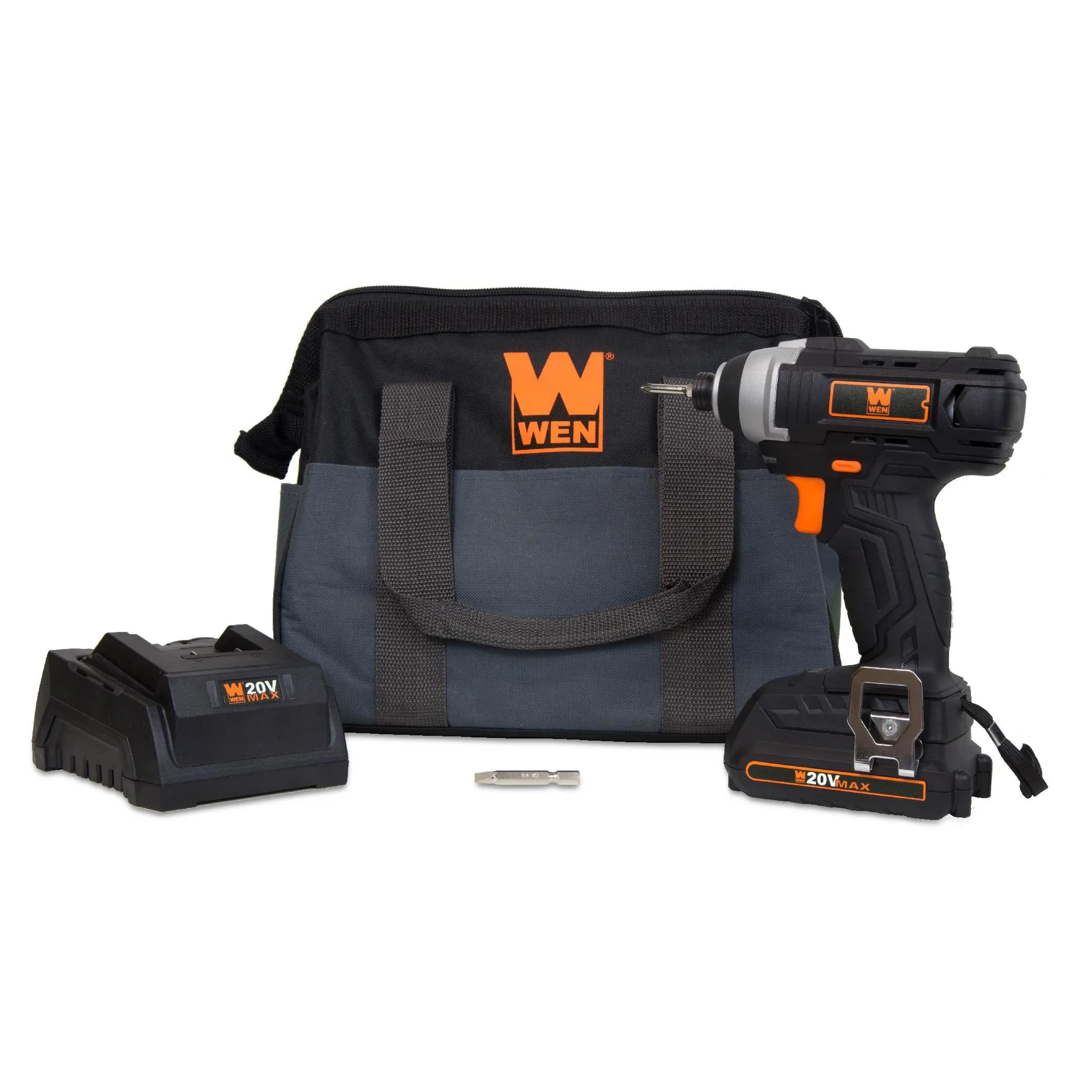 WEN 49135 20V Max Cordless 1/4-Inch Impact Driver w/ Battery, Bits, Charger and Carrying Bag