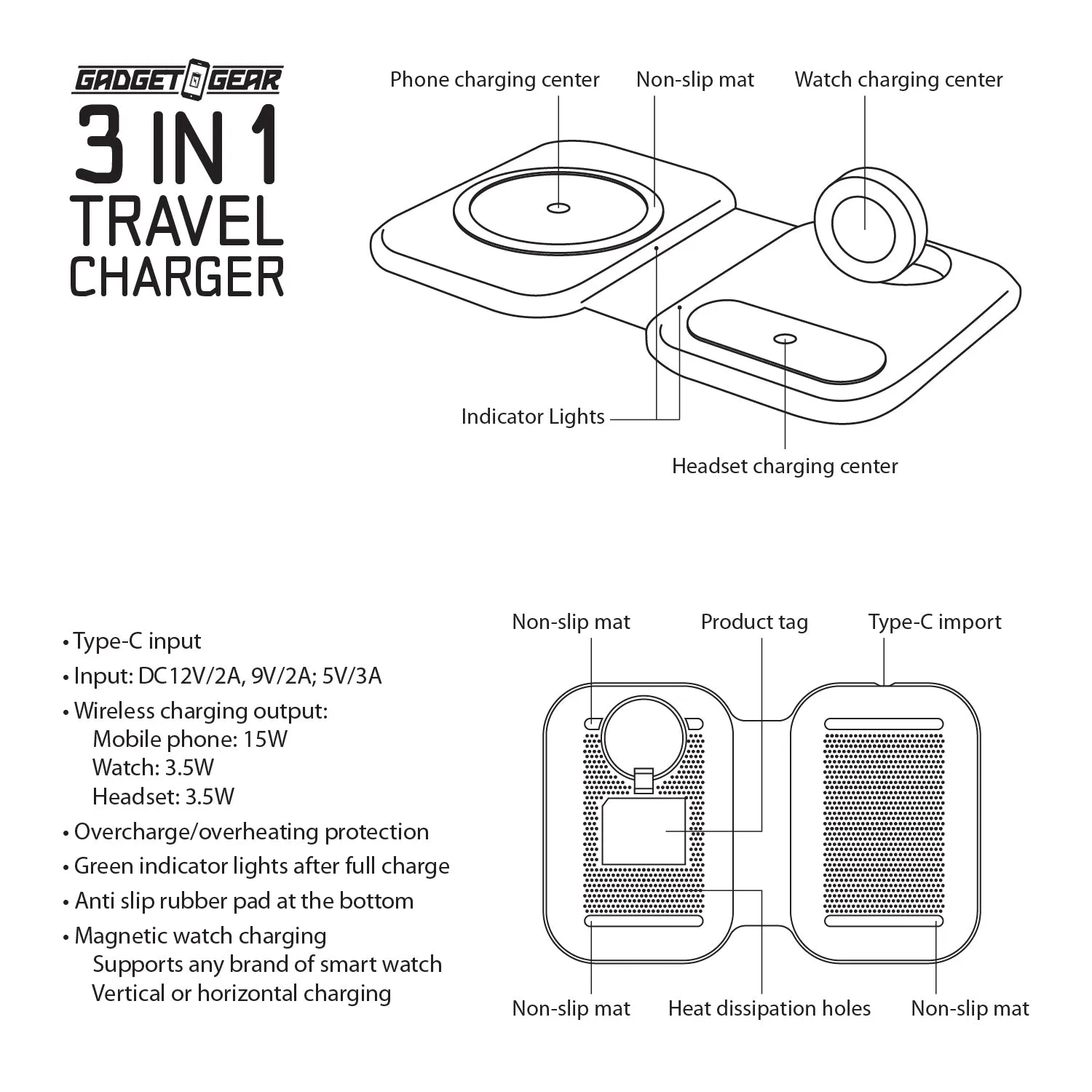 Wireless 3 in 1 Charging Travel Station - 4 Pieces Per Retail Ready Display 23754