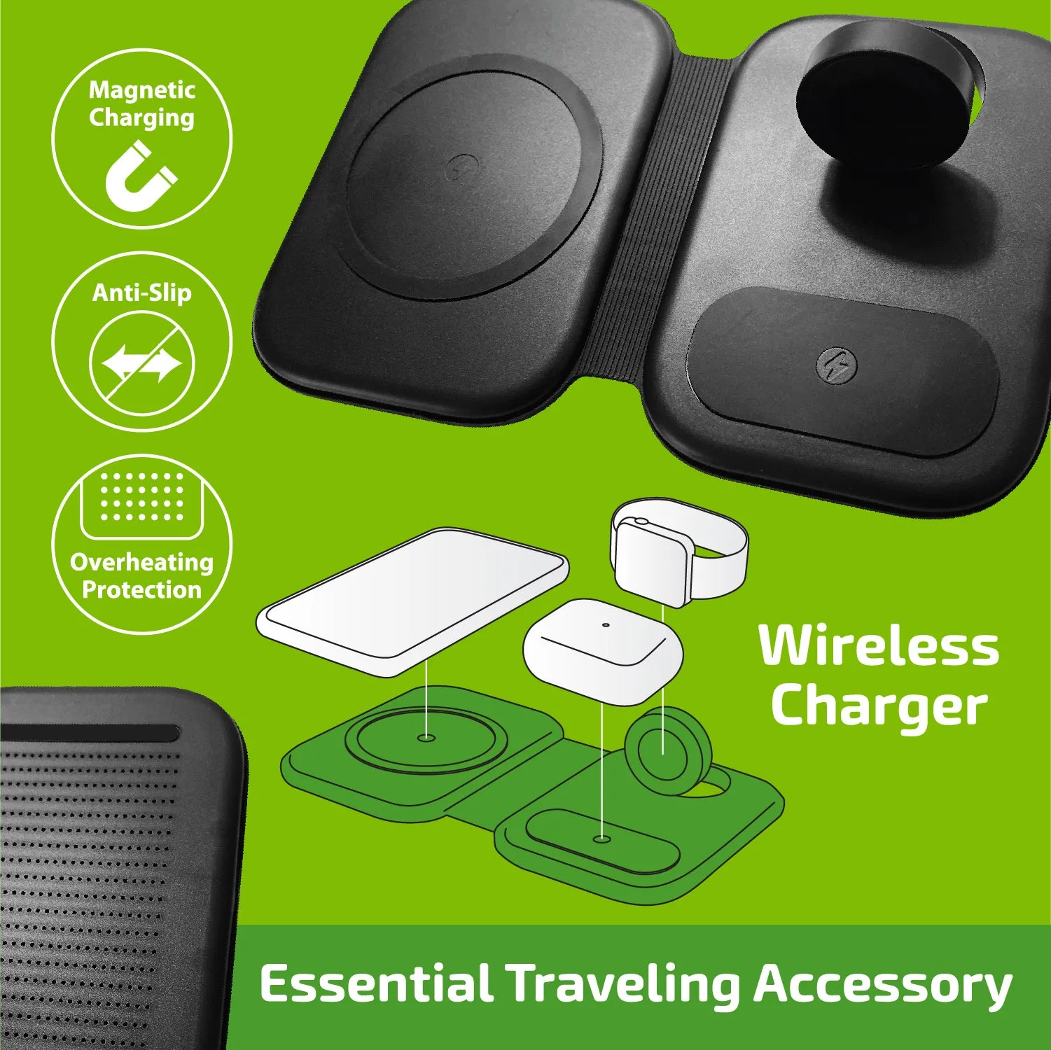 Wireless 3 in 1 Charging Travel Station - 4 Pieces Per Retail Ready Display 23754