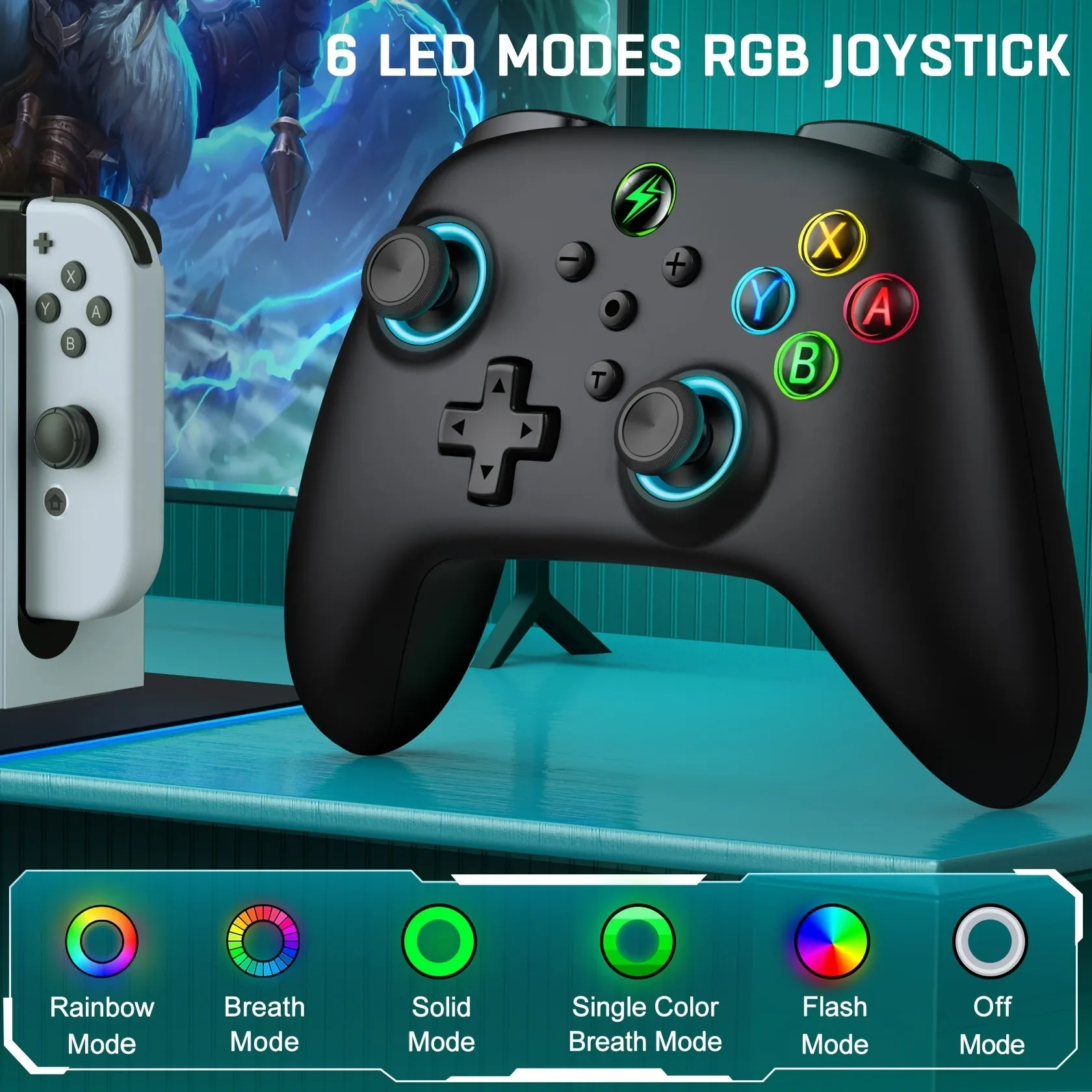 Wireless Switch Pro Controller with RGB Breathing LED for Switch/OLED/Lite