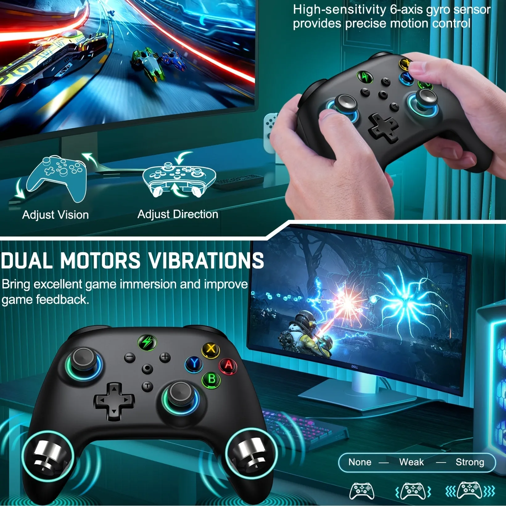 Wireless Switch Pro Controller with RGB Breathing LED for Switch/OLED/Lite