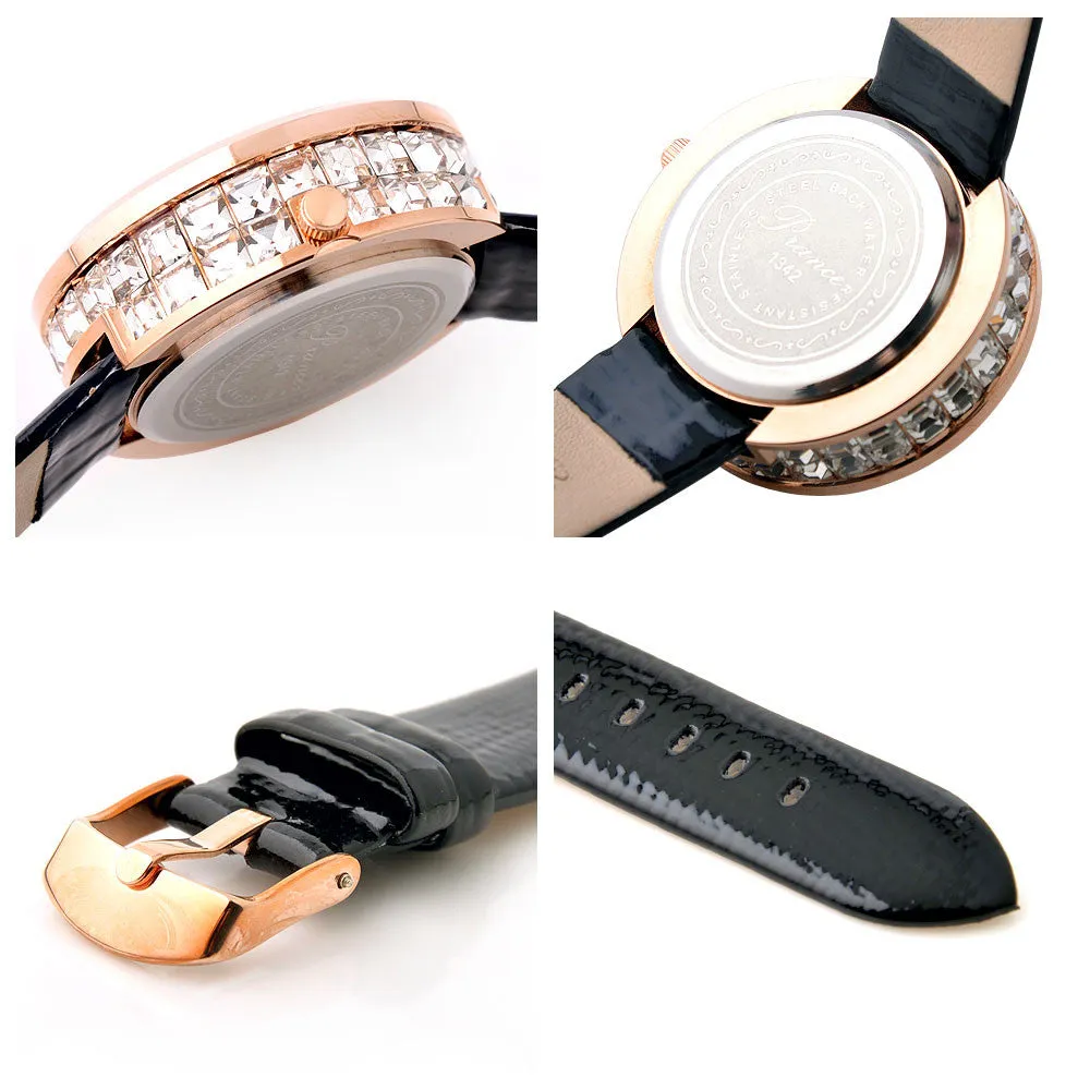 Women Watch Luxury Brand GUOU Genuine Leather Strap Full Crystal Diamond Bling Analog Quartz Ladies Wristwatch Mujer Relojes