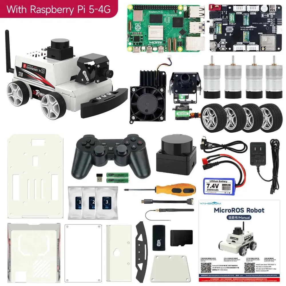 Yahboom Raspberry Pi 5 AI Visual ROS2 Robot Car Kit 2DOF Lidar Stem Education Project for Teen Engineers Students (with Raspberry Pi5-4GB)